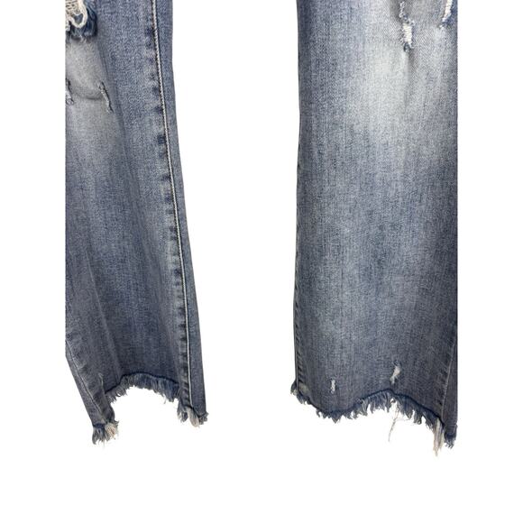 Risen Stretch Distressed Raw Hem Straight High Rise Jeans 13/31 - Picture 4 of 6